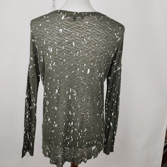Generation Love Green Long Sleeve Crew Neck Semi Sheer Paint Splatter Top XS/S - Picture 5 of 9